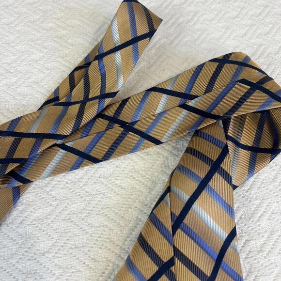 Brand New Hathaway 100% Silk The Bay Brown Blue Men's Neck Tie 80s Retro Office - Picture 8 of 8